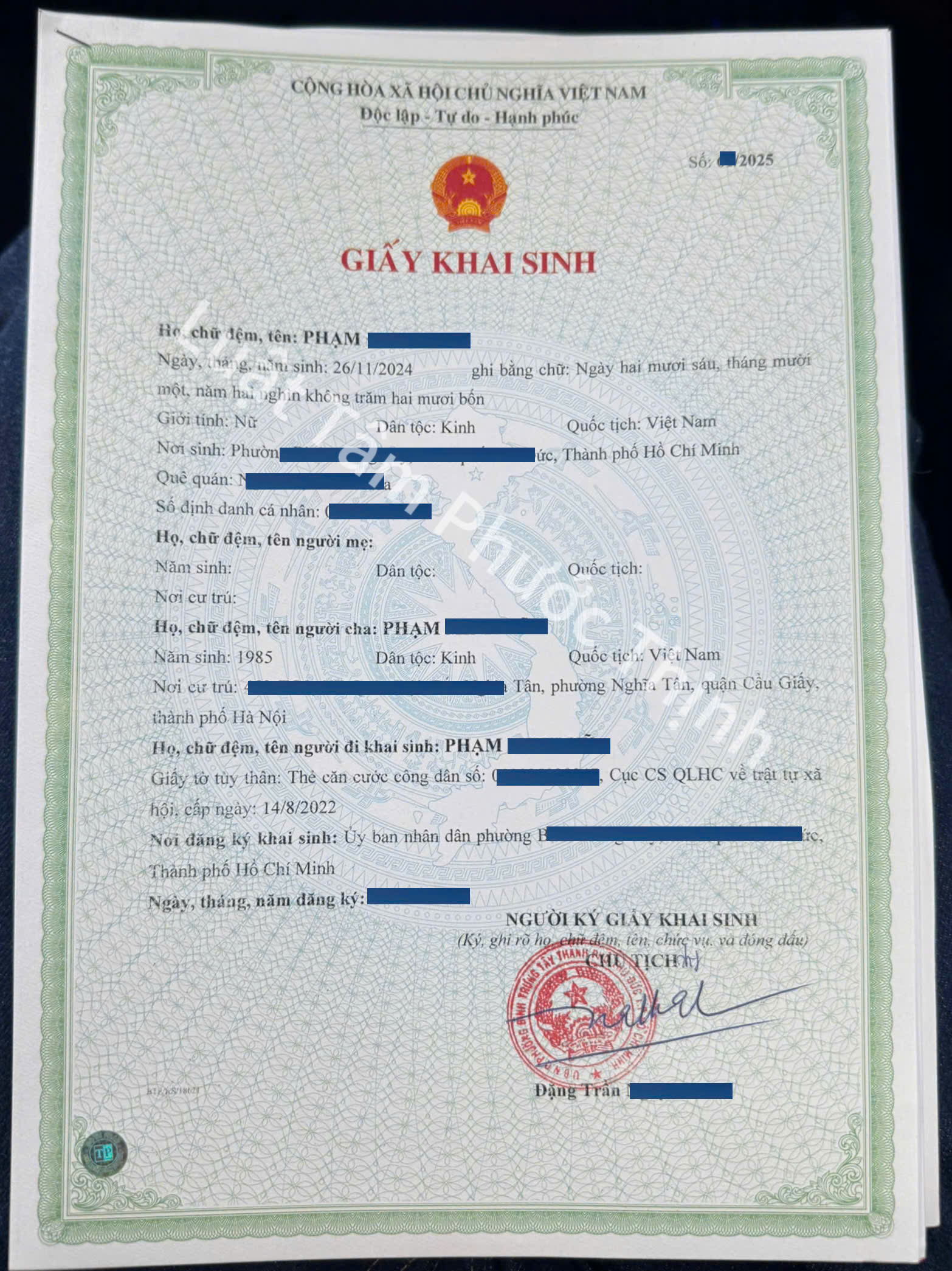 cải chính sửa đổi giấy khai sinh