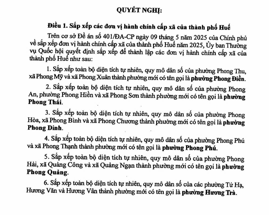 40 xã phường thành phố huế sau sáp nhập
