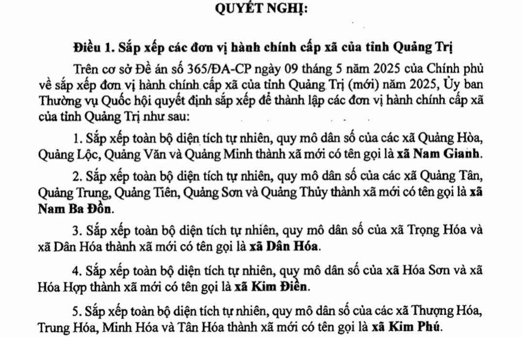 Danh sách 78 Xã Phường tỉnh Quảng Trị sau sáp nhập