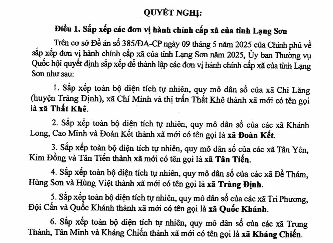 Danh sách 65 Xã Phường tỉnh lạng sơn sau sáp nhập