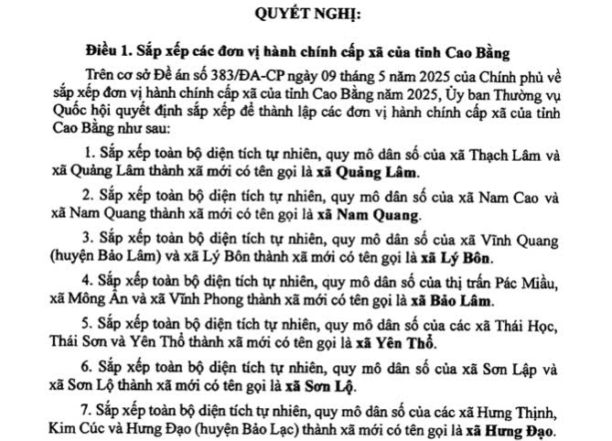 Danh sách 56 Xã, Phường tỉnh Cao Bằng sau sáp nhập 2 Danh sách 56 Xã Phường tỉnh Cao Bằng sau sáp nhập