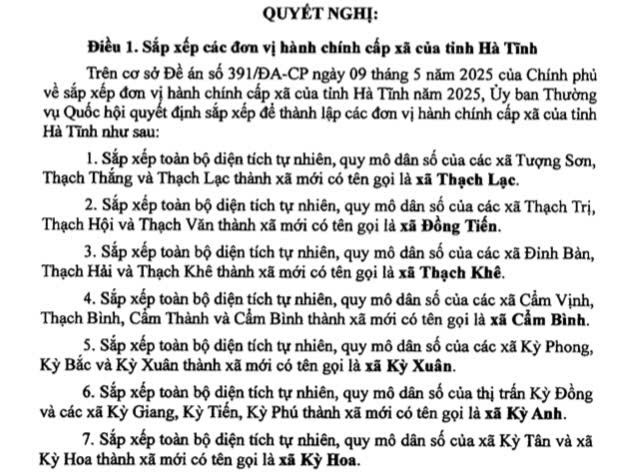 Danh sách 69 Xã Phường tỉnh Hà Tĩnh sau sáp nhập
