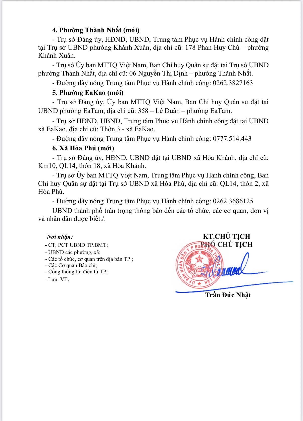 Địa chỉ Trung tâm Phục vụ hành chính công các xã Đắk Lắk