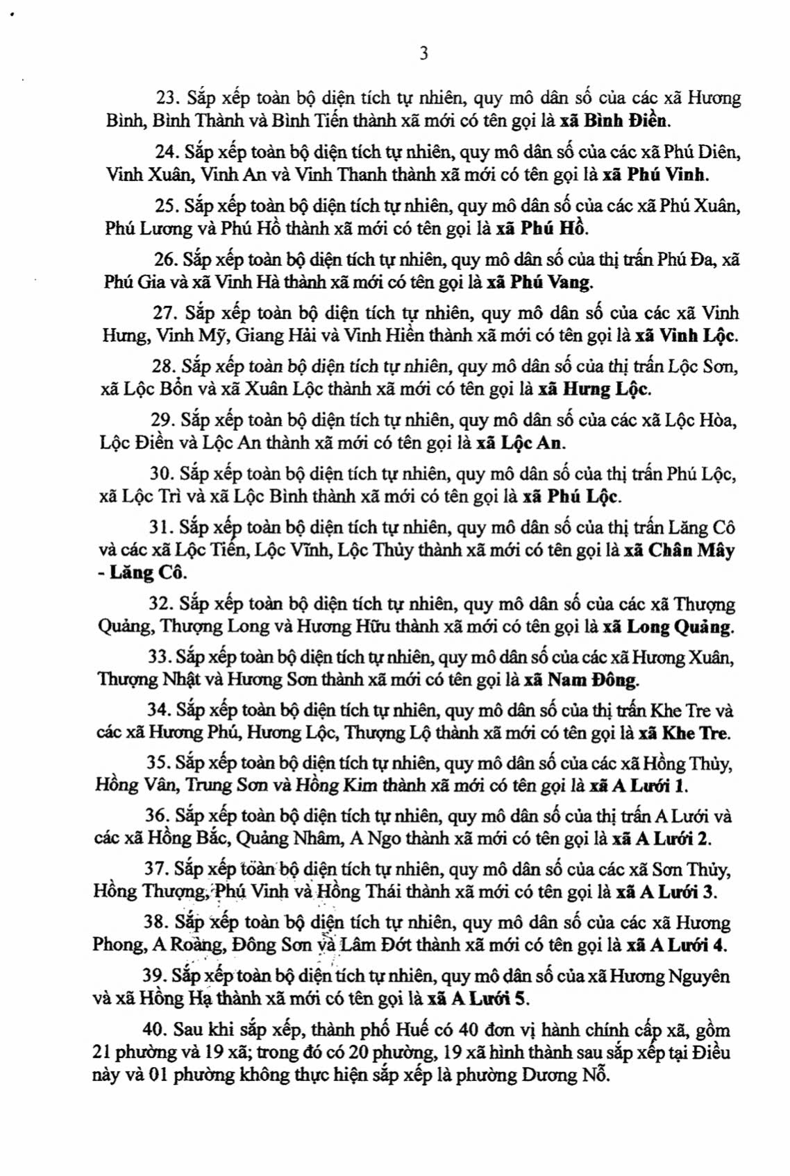 40 xã phường thành phố huế sau sáp nhập