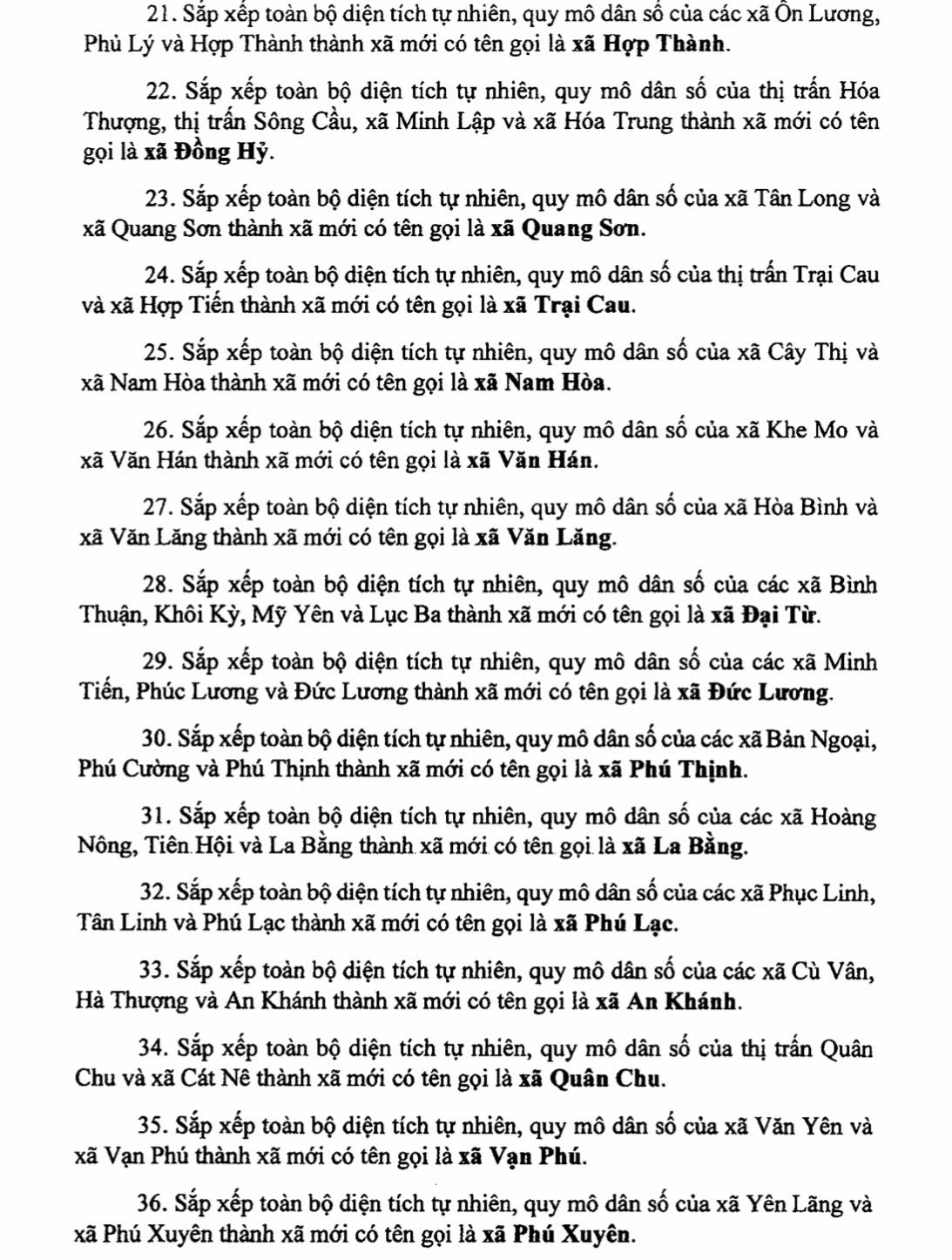 Danh sách 92 Xã Phường Tỉnh Thái Nguyên sau sáp nhập