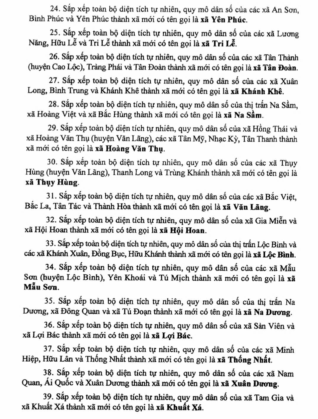 Danh sách 65 Xã Phường tỉnh lạng sơn sau sáp nhập