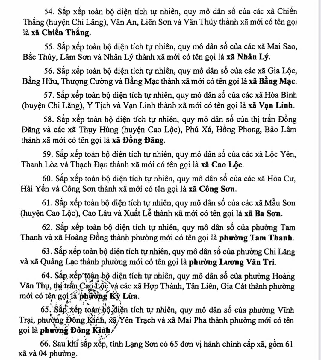 Danh sách 65 Xã Phường tỉnh lạng sơn sau sáp nhập