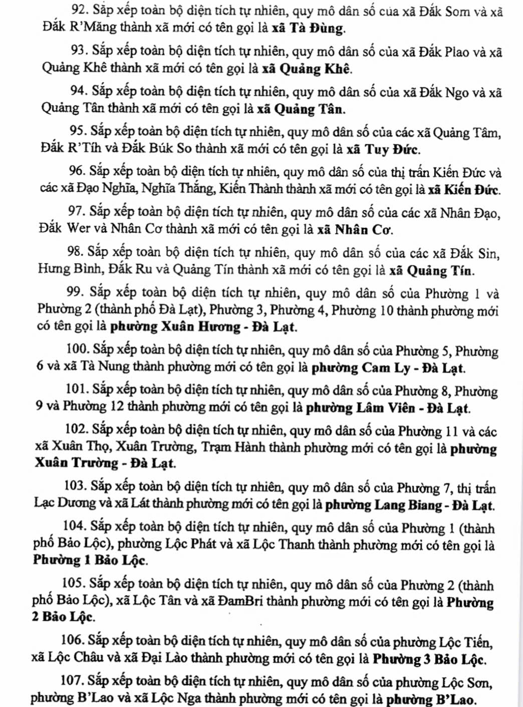 Danh sách 124 Xã Phường Tỉnh Lâm Đồng sau sáp nhập