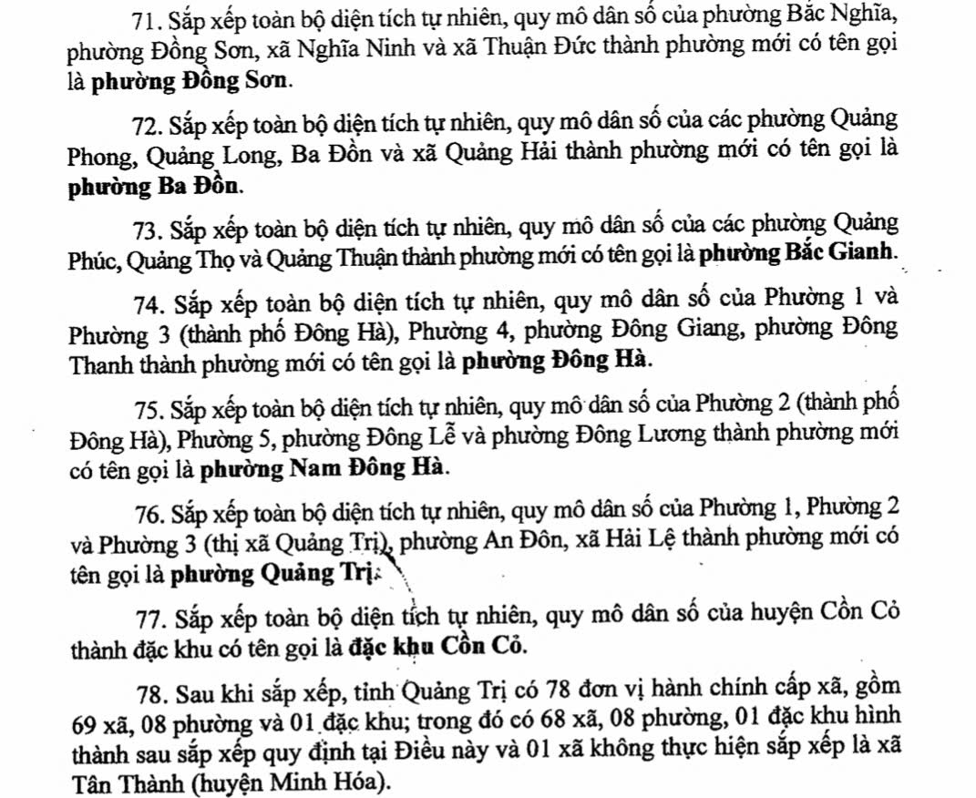 Danh sách 78 Xã Phường tỉnh Quảng Trị sau sáp nhập