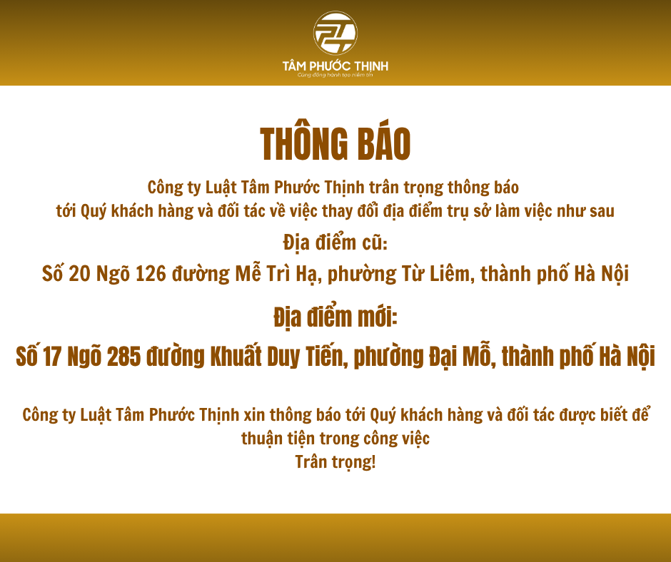 luật tâm phước thịnh thay đổi trụ sở làm việc