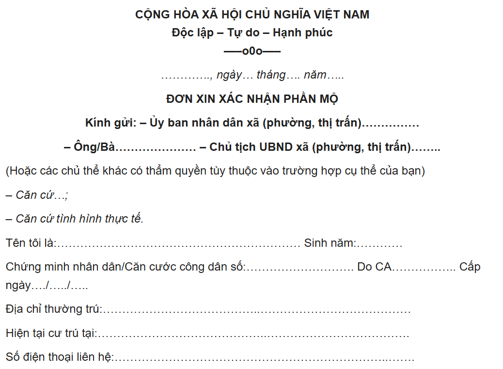 xin xác nhận phần mộ