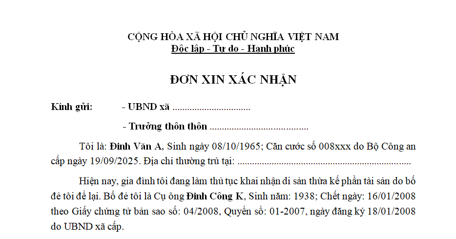 Hướng dẫn viết đơn xin xác nhận phần mộ chuẩn nhất 2 đơn xin xác nhận phần mộ
