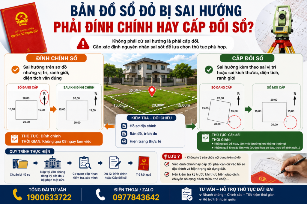 bản đồ sổ đỏ bị sai hướng phải đính chính hay cấp đổi